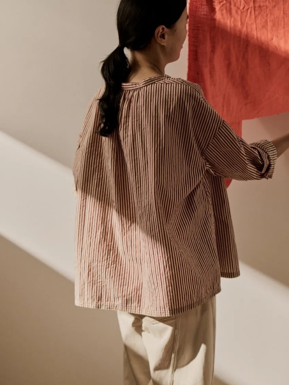 TOAST Striped Gathered Smock Top - brick
